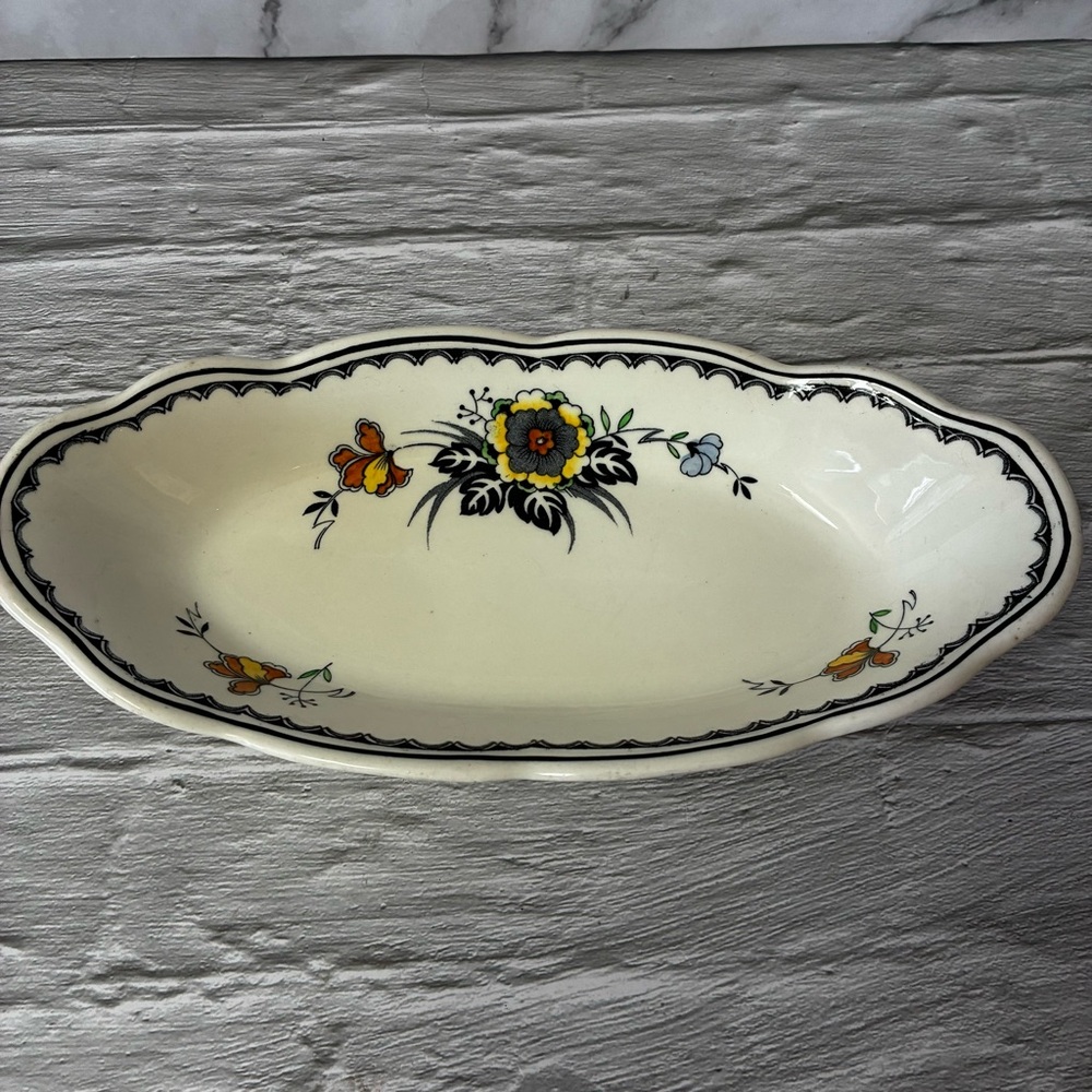 Vintage 1920's Wood & Sons Ltd. Vitrified Hotel Ware "Mayflower" Oval Plate